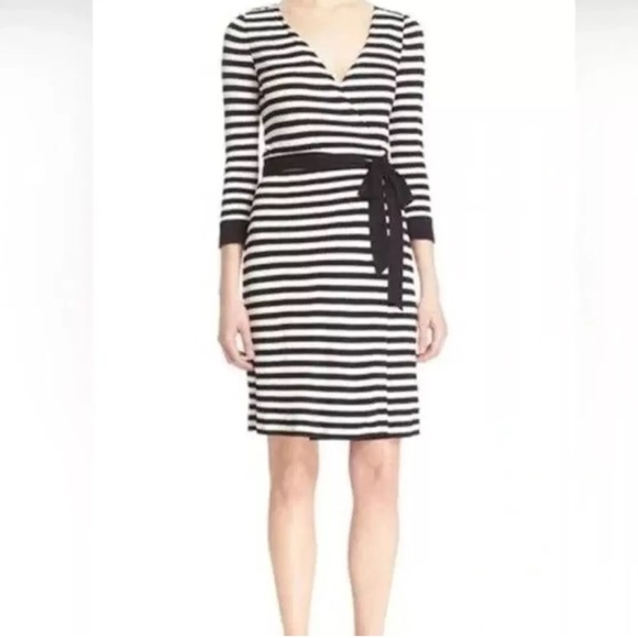NWT DVF Diane Von Furstenberg Julian Two wrap dress black and white stripe - Picture 6 of 10